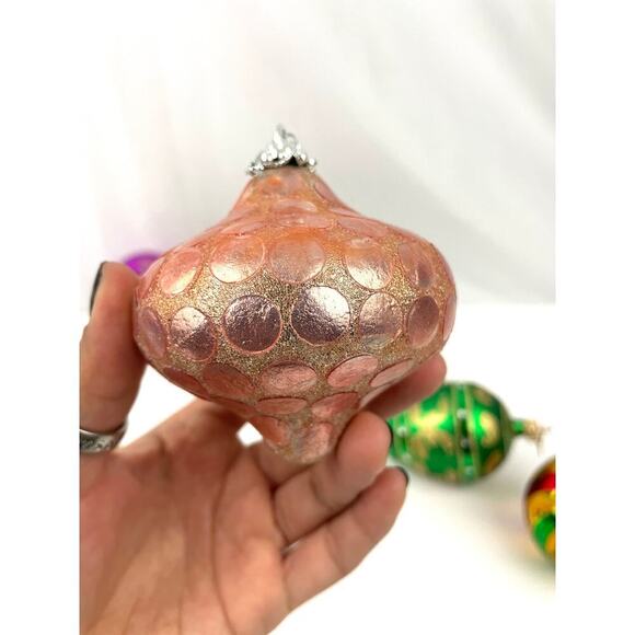 VTG Glitter Glass Ornaments Lot of 8 Round Sphere Hand Painted Czech Bulb - Picture 16 of 16